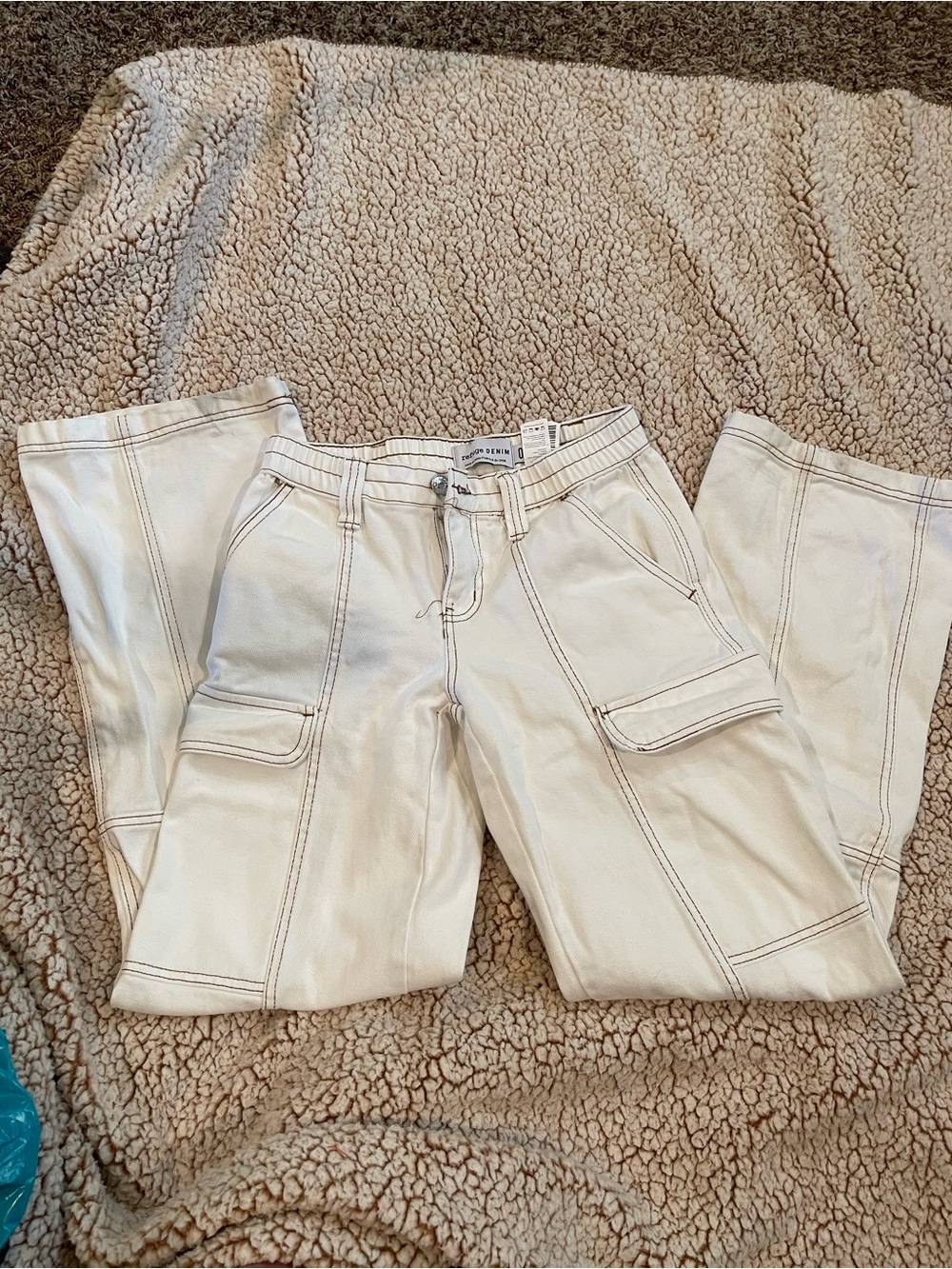refuge Cream Wide-Leg Cargo Pants with Contrast Stitching